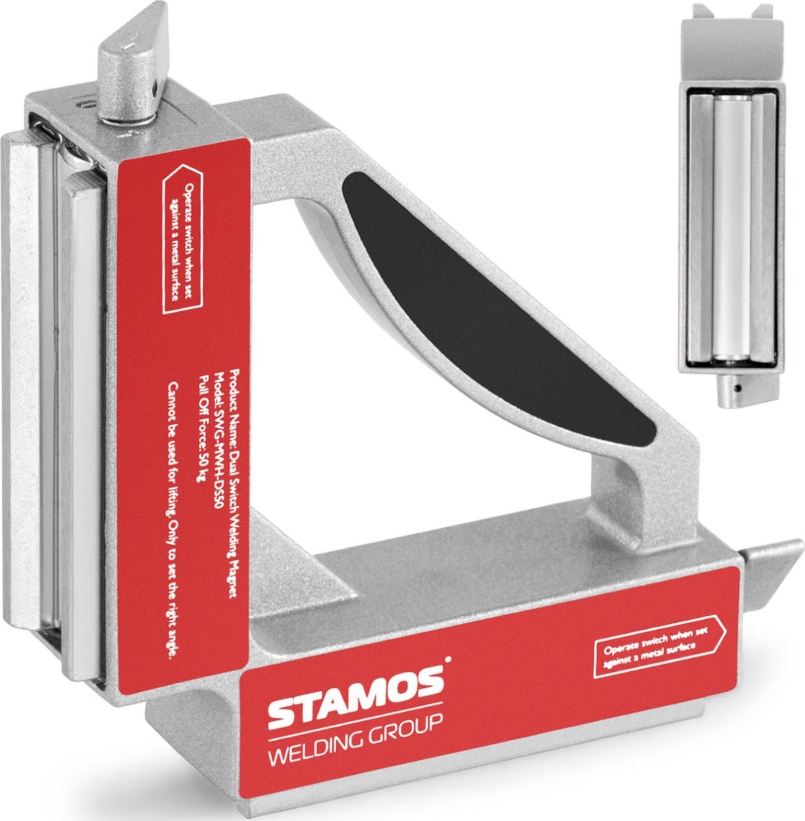 Stamos Germany Magnetischer Schweißhalter, Winkel, 2 Schalter, Winkel 90°, bis 50 kg Magnetischer Schweißhalter, Winkel, 2 Schalter