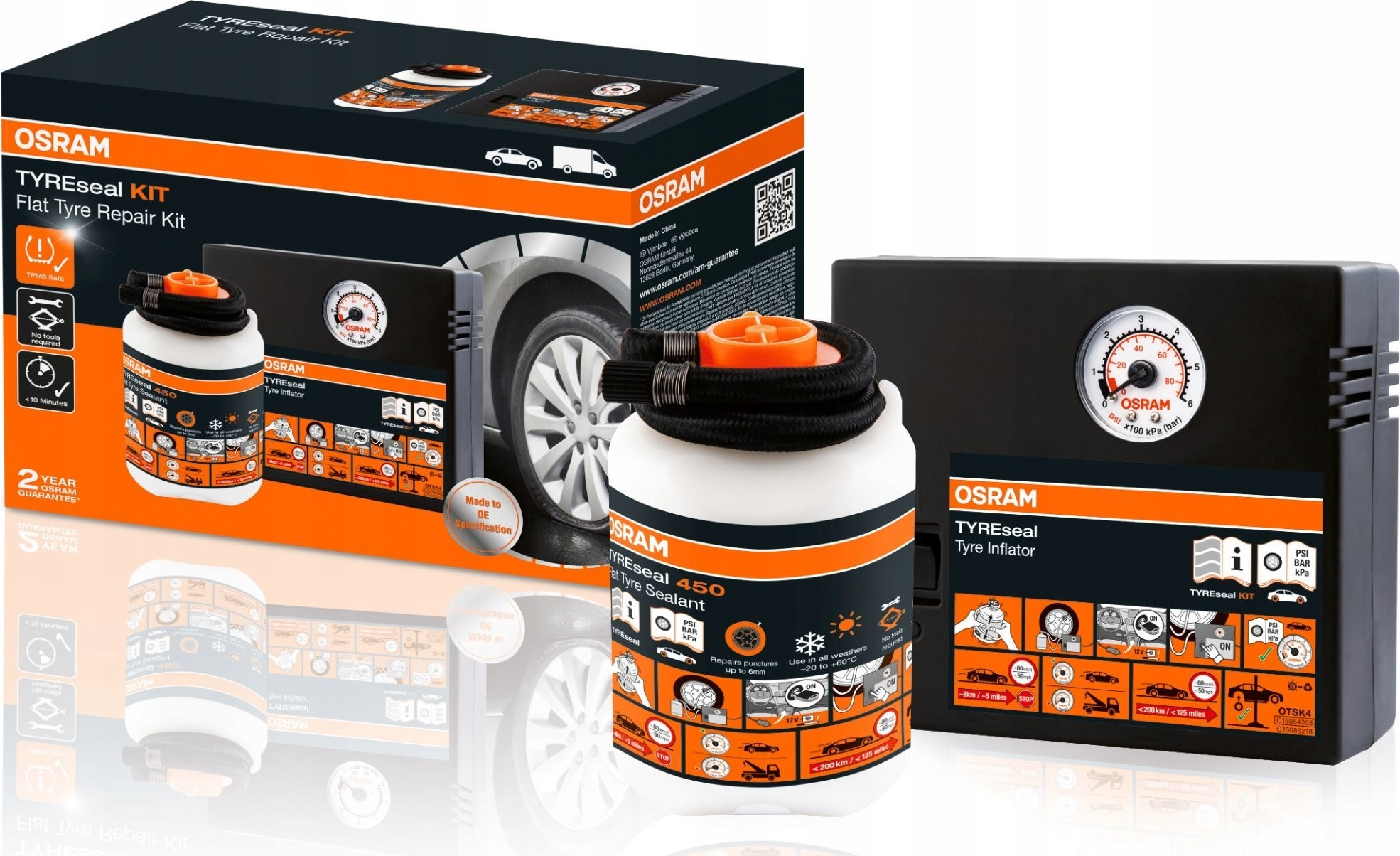 Osram TYREseal KIT OTSK4 – Autokompressor mit elektrischer Pumpe und Reifendichtmittel