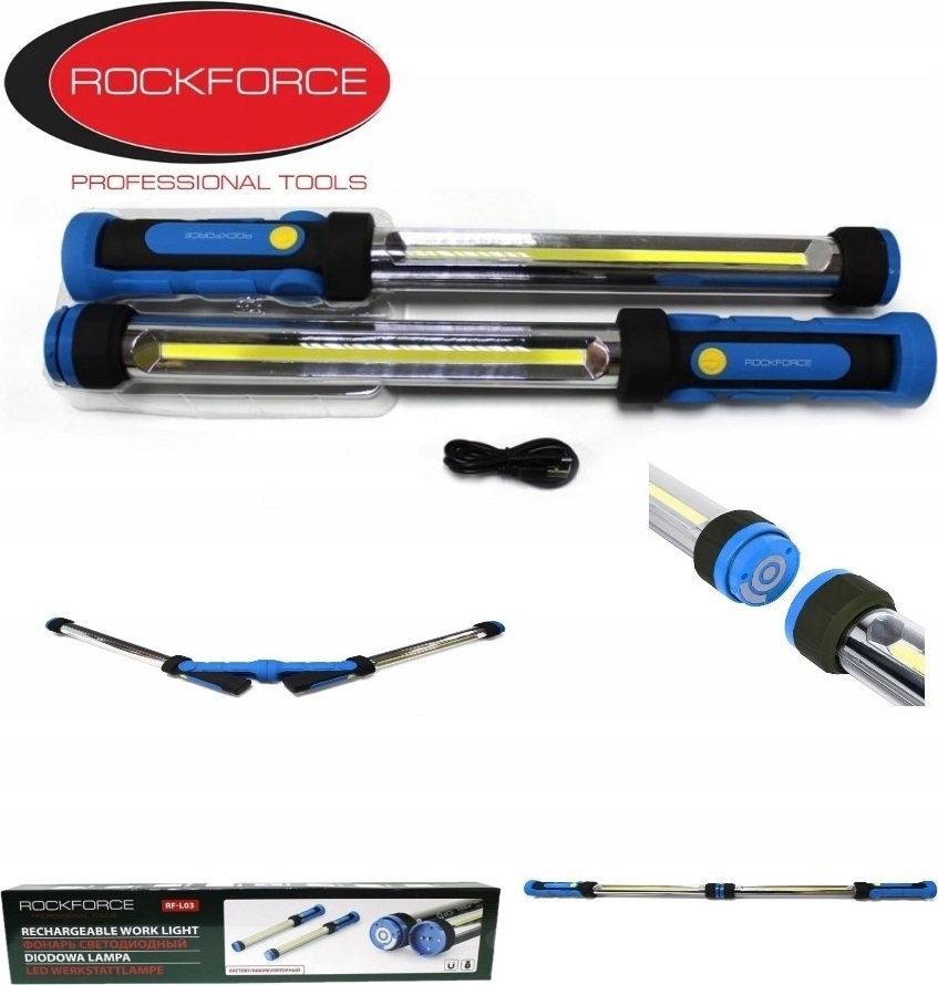 Rockforce LED-COB-Werkstattlampe, wiederaufladbare Taschenlampe, 12 V