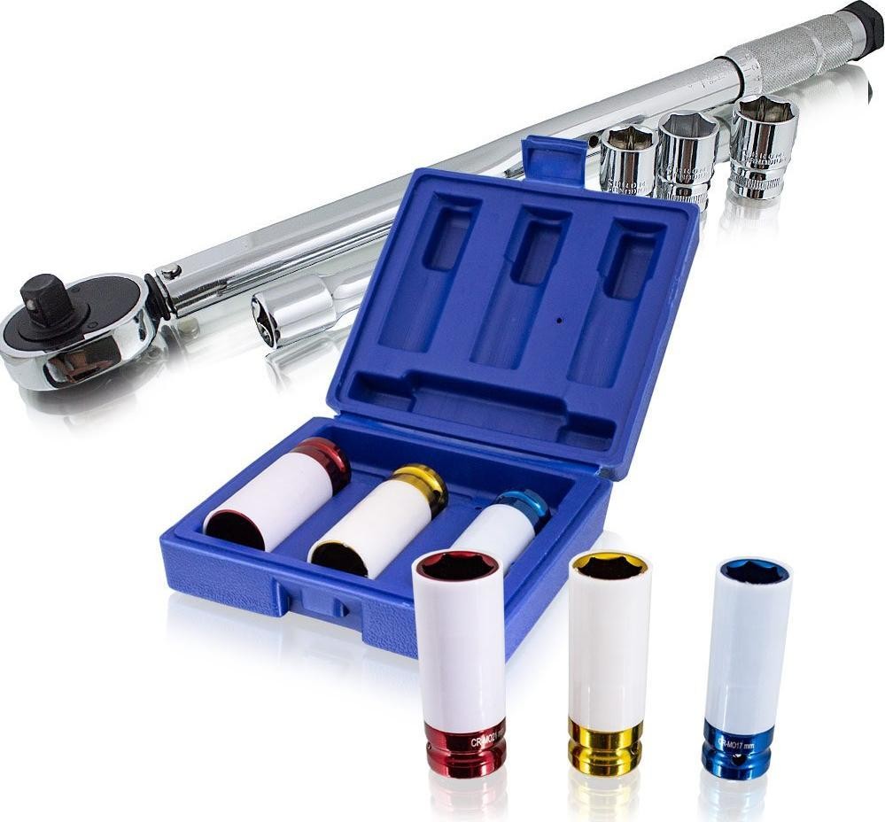 Bituxx Drehmomentschlüssel mit Ratsche 1/2" + Steckschlüsseleinsätze 17, 19, 21 mm