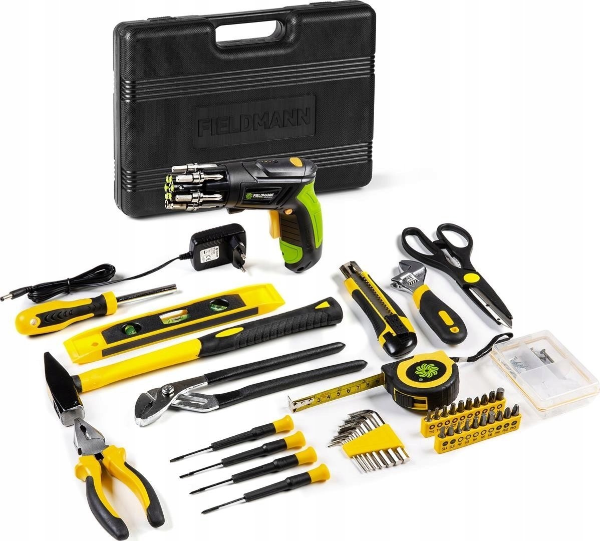Fieldmann-Werkzeugset Werkzeugset mit Akku-Schrauber FIELDMANN FDG 5018-108AR, 108-teilig + FDS 10102-A