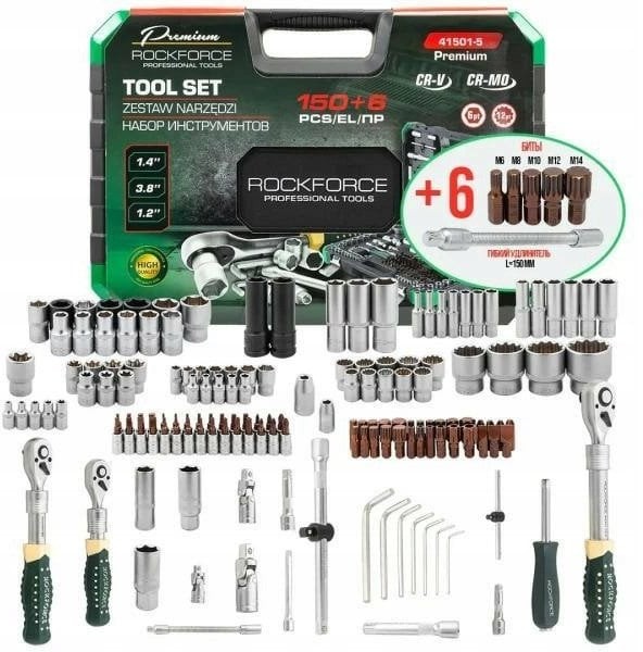 Werkzeugsatz 150 + 6 Teile, 1/4", 3/8", 1/2" (Sechskant)