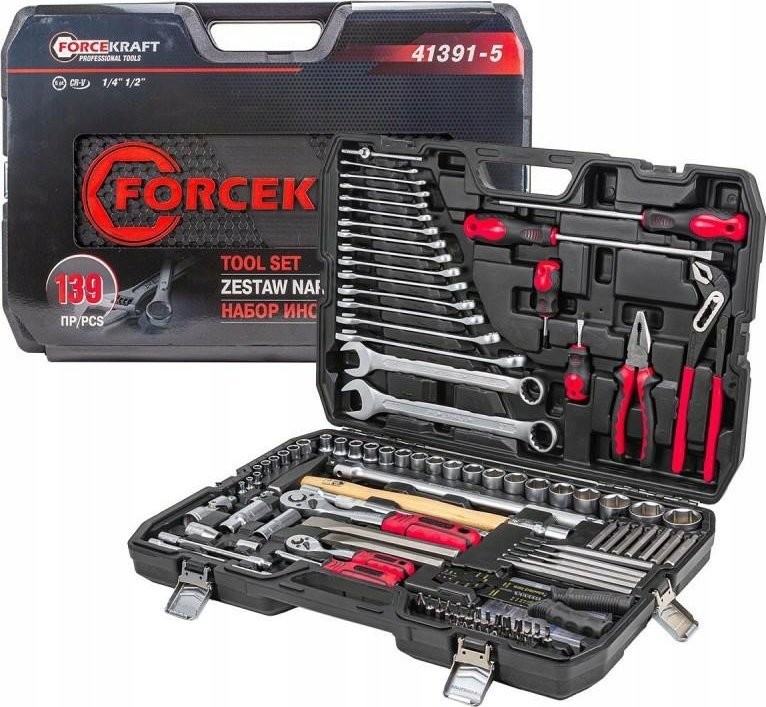 Forcekraft-Werkzeugsatz 1/4"- und 1/2"-Werkzeugsatz, 139-teilig (4–32 mm) (Sechskant)