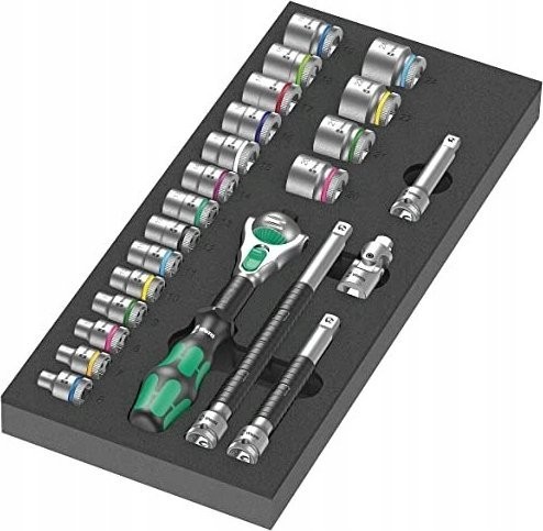 Werkzeugset Wera Wera 9721 Schaumstoff-Tray 8000 B Zyklop Ratschen-Set 3/8" Set 1, 23-teilig, Werkzeugset (schwarz/grau, Ratsche und Steckschlüsseleinsätze)