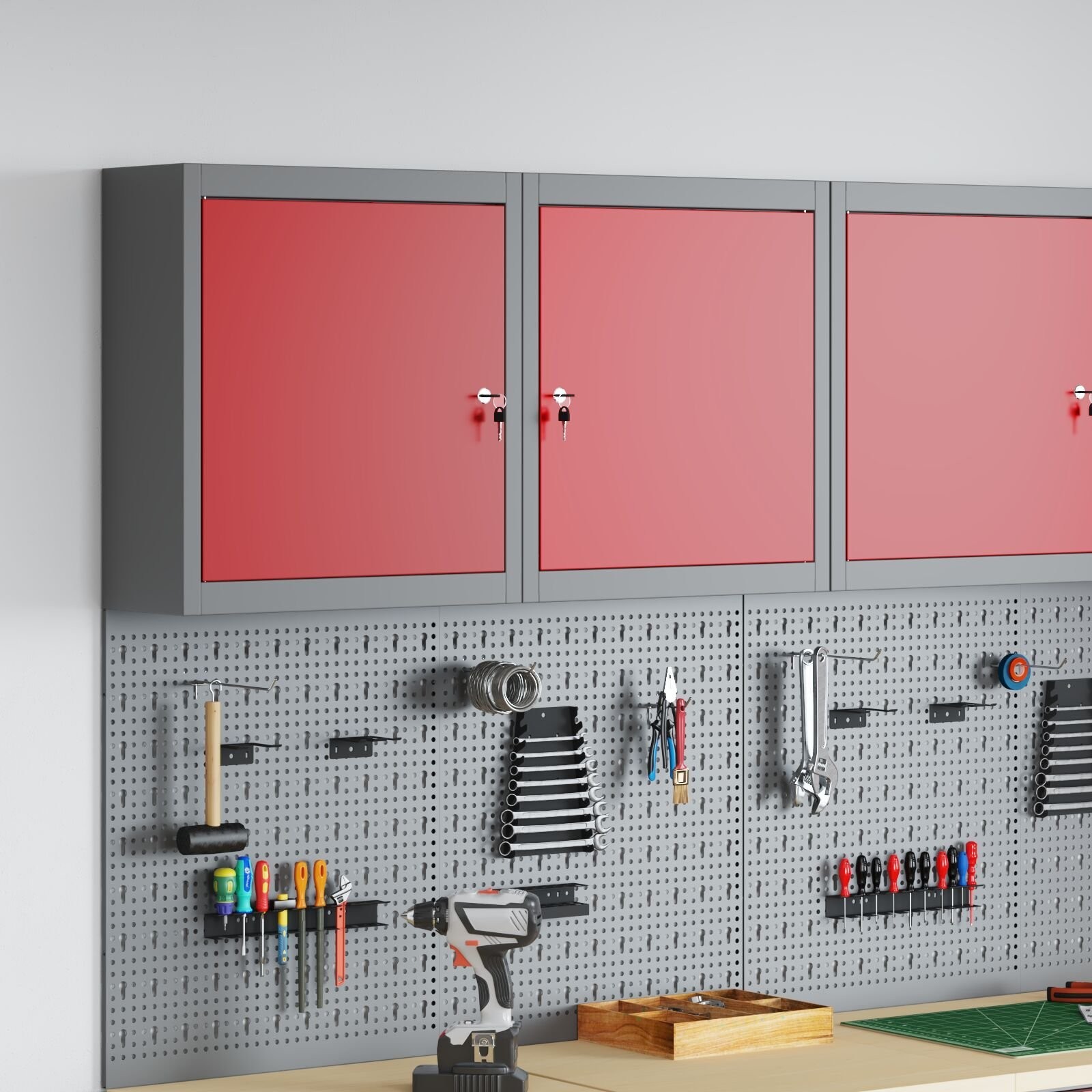 vidaXL Werkzeugschrank, grau, rot, kaltgewalzter Stahl