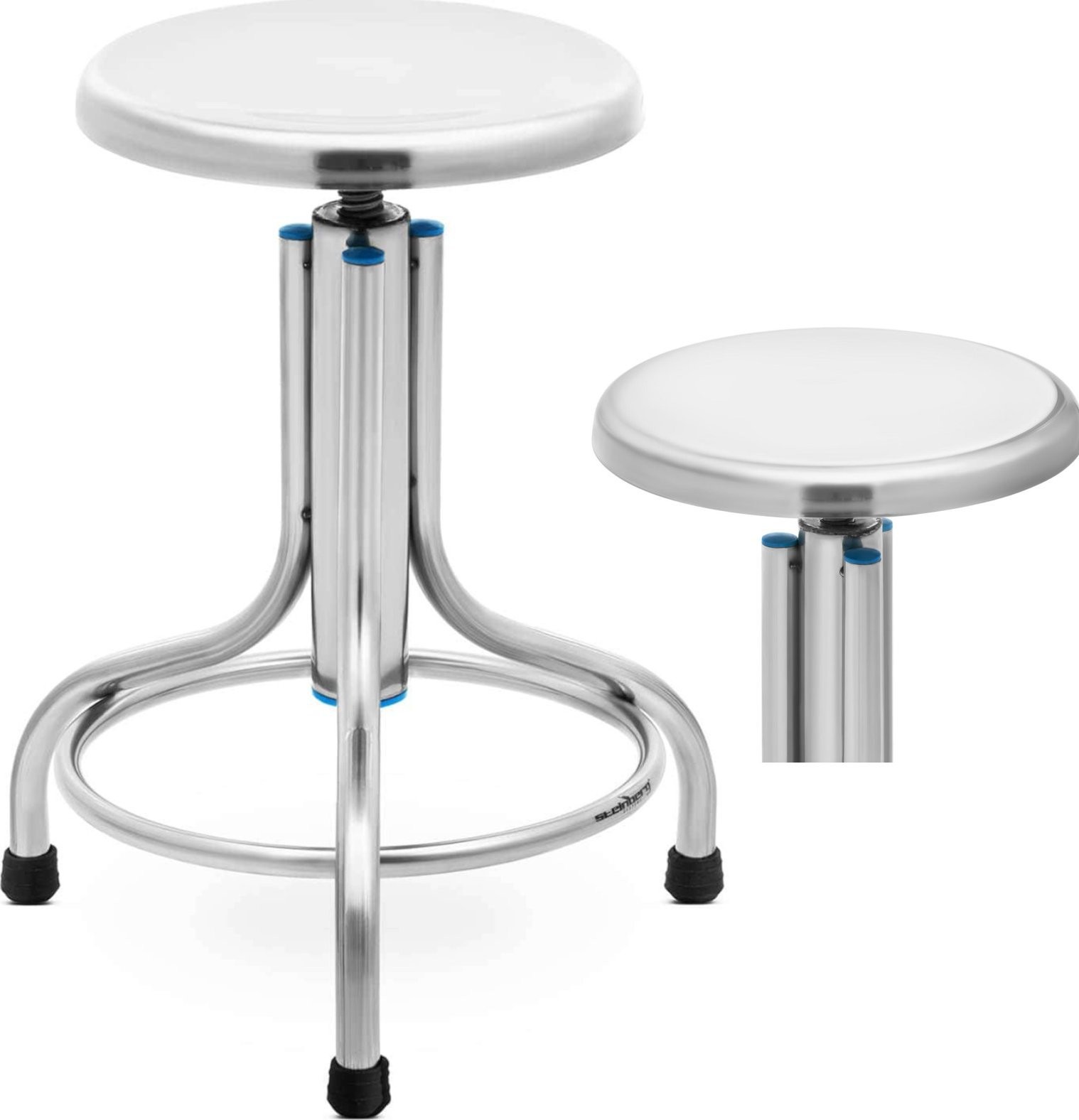 Steinberg Labor- und Werkstathocker aus Edelstahl, 45–60 cm, bis 150 kg Labor- und Werkstathocker