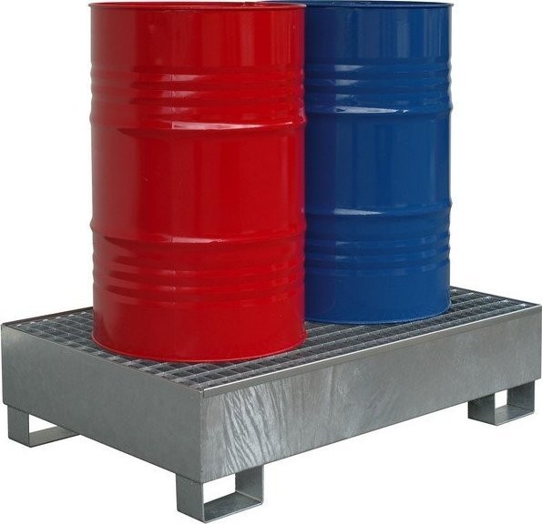 Topserw Stahl-Auffangwanne, verzinkt, mit Gitterrost für 2 Fässer mit einem Fassungsvermögen von 214 l, Maße: 1340 x 860 x 320 mm