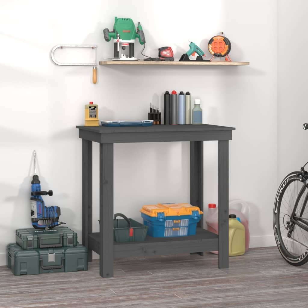 vidaXL vidaXL Arbeitstisch, grau, 80 x 50 x 80 cm, massives Kiefernholz