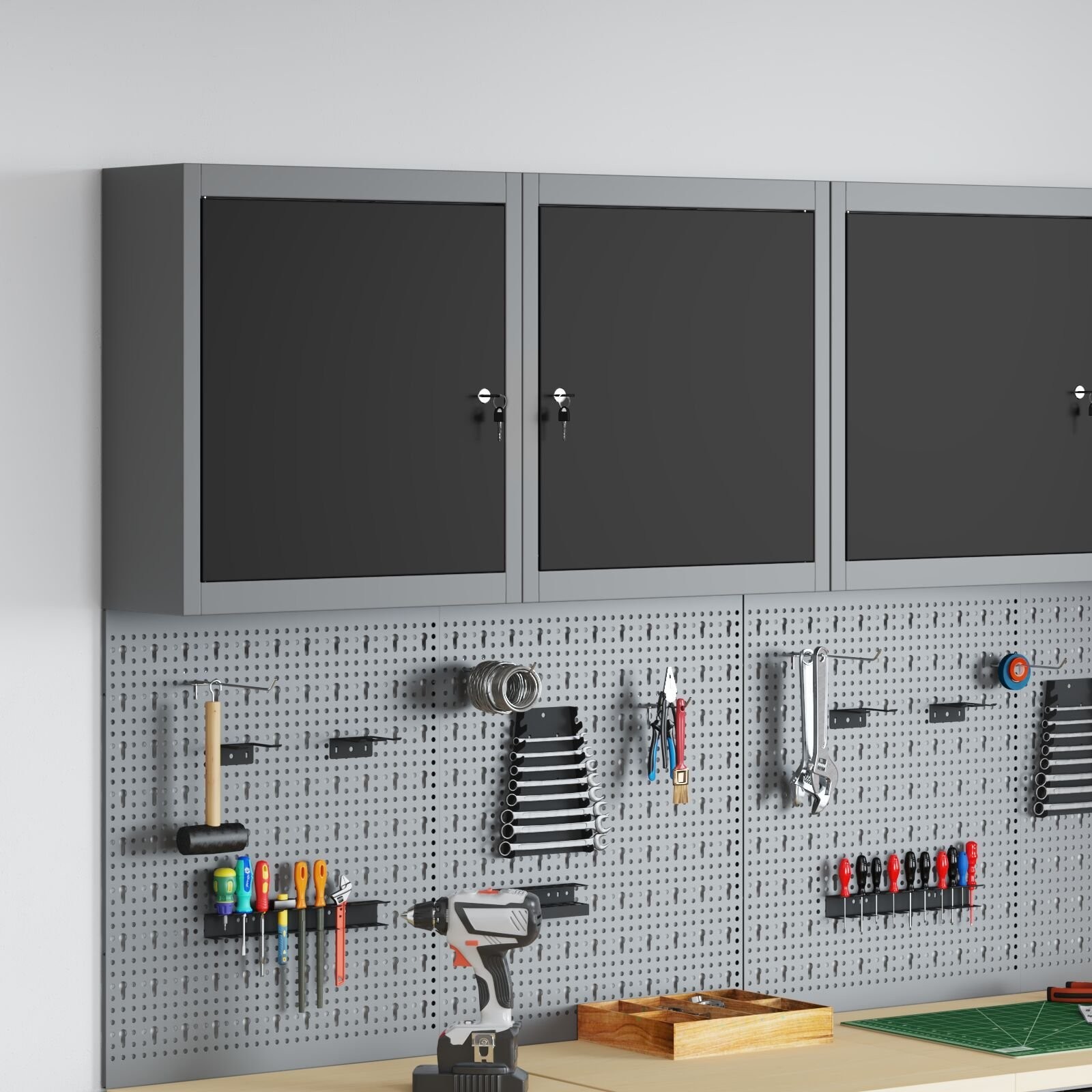 vidaXL Werkzeugschrank, grau, schwarz, kaltgewalzter Stahl
