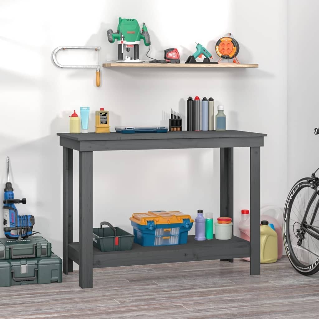 vidaXL vidaXL Arbeitstisch, grau, 110 x 50 x 80 cm, massives Kiefernholz