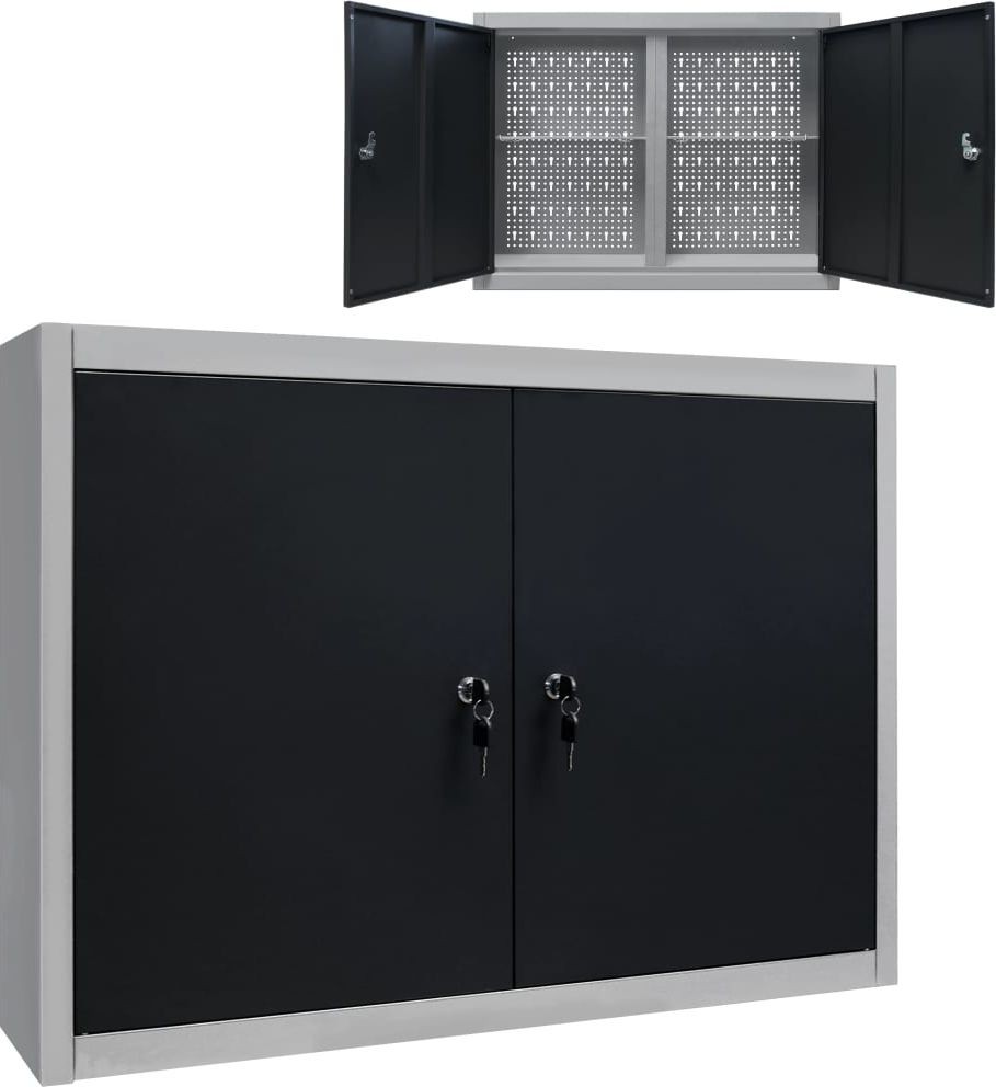 vidaXL Wand-Werkzeugschrank, Metall, grau-schwarz