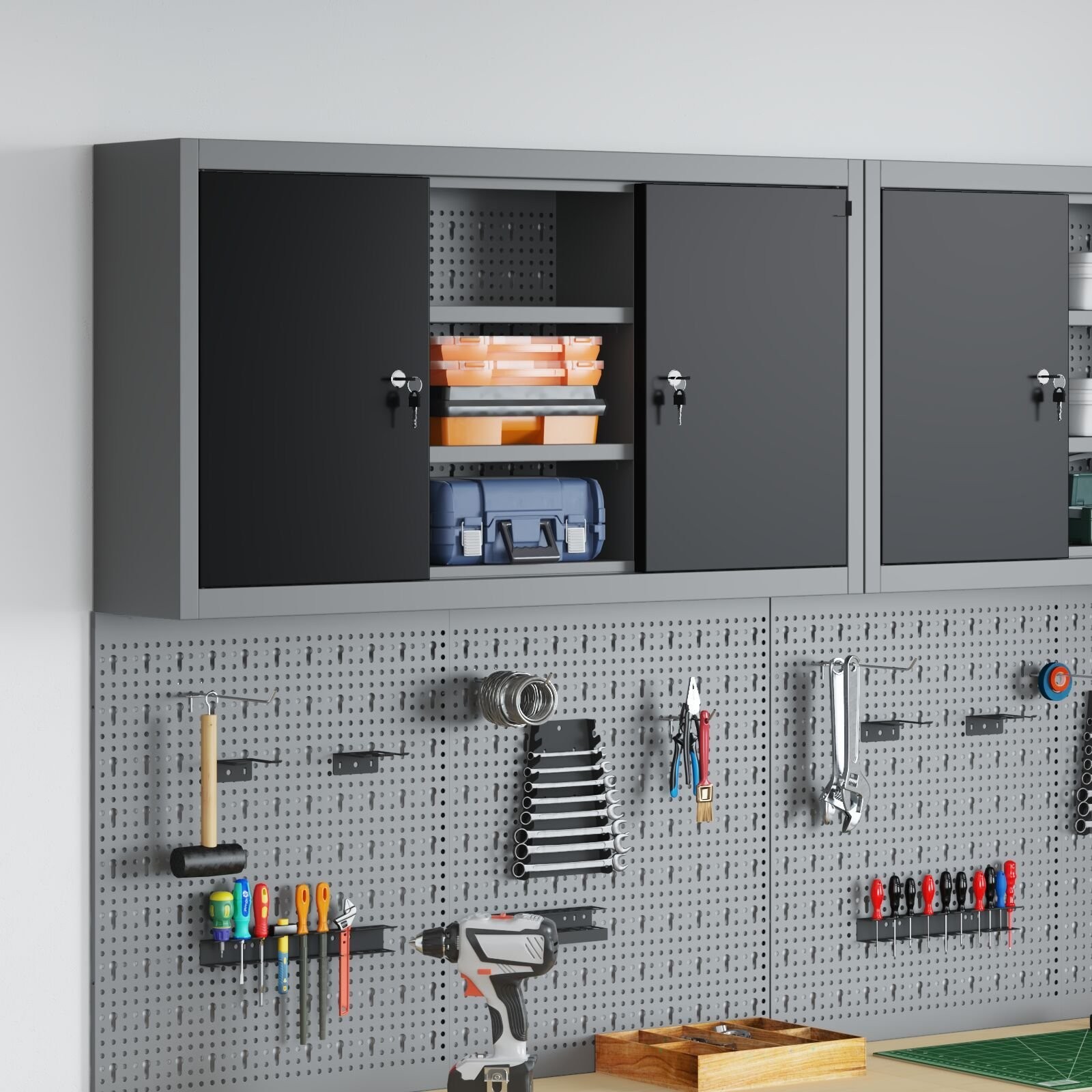 vidaXL Werkzeugschrank Grau, Schwarz Kaltgewalzter Stahl