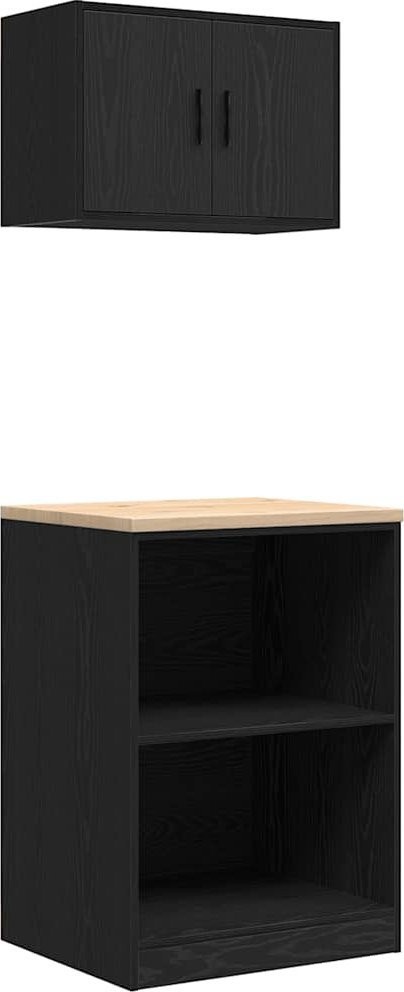 Garagenschränke, 2 Stück, schwarzes Leimholz