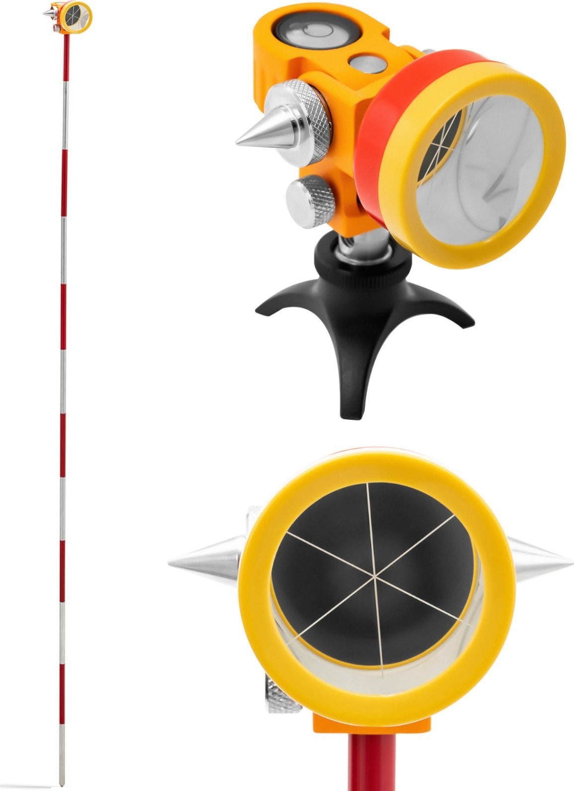 Steinberg Mini-Prisma, Vermessungsspiegel mit Stange und Ständer, silberbeschichtet, Durchmesser 3,6 cm, 1,26 m Mini-Prisma, Vermessungsspiegel