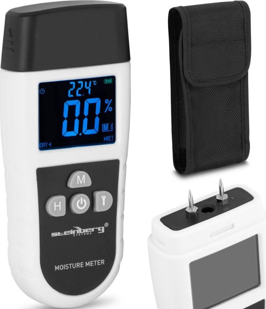 Steinberg Feuchtigkeitsmesser mit elektronischem Thermometer für Holz, Platten und Beton, LED-Anzeige 5–70 %