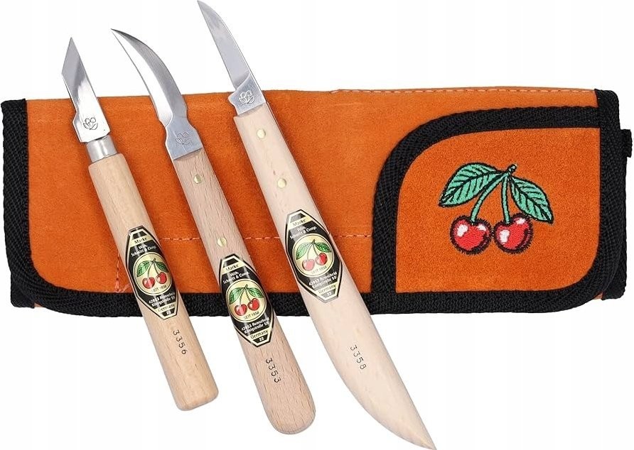 Kirschen Kirschen Set mit Tranchiermessern in einer Veloursledertasche