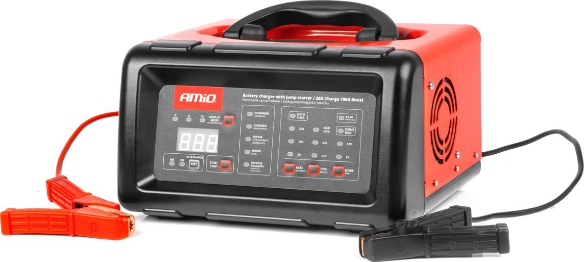 AMiO Digitaler Ladegerät mit Starthilfe-Funktion (Booster Jump Starter) 20 A, 6 V, 12 V, AMiO-04057
