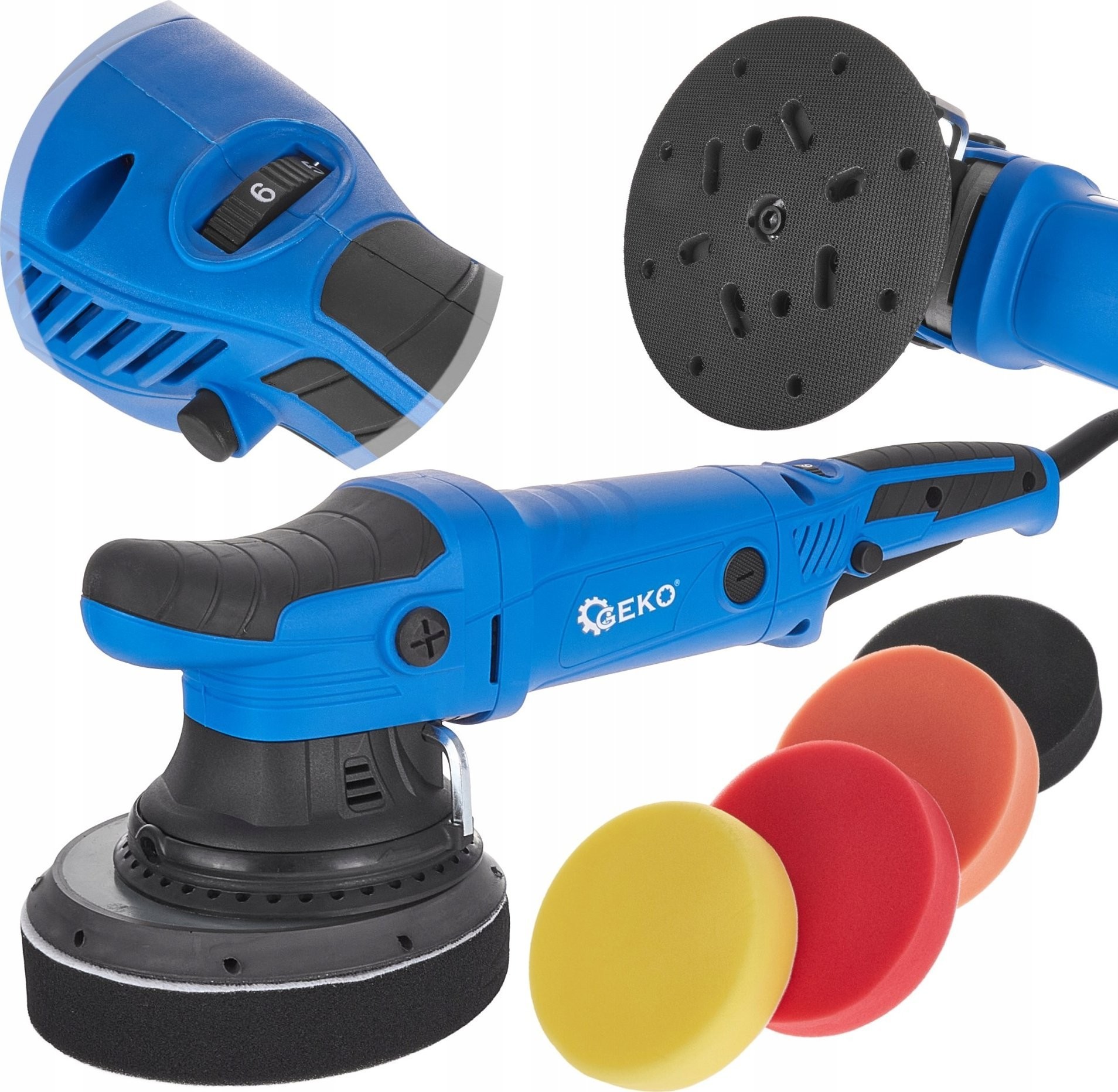 Geko DUAL ACTION-Autopoliermaschine mit einstellbarer Durchmesser von 150 mm PREMIUM + Set mit 4 Schwämmen (4)