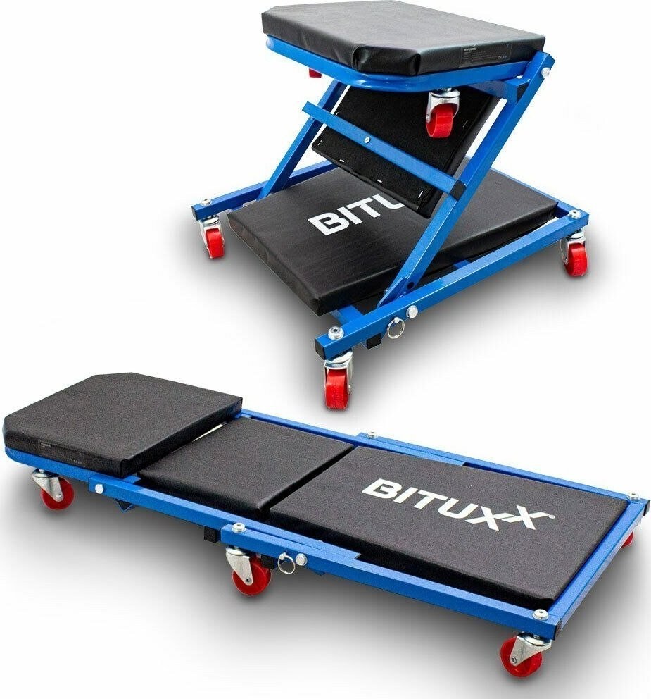 Bituxx Klappbare mobile Werkstattliege auf Rollen – Hocker für die Garage BITUXX