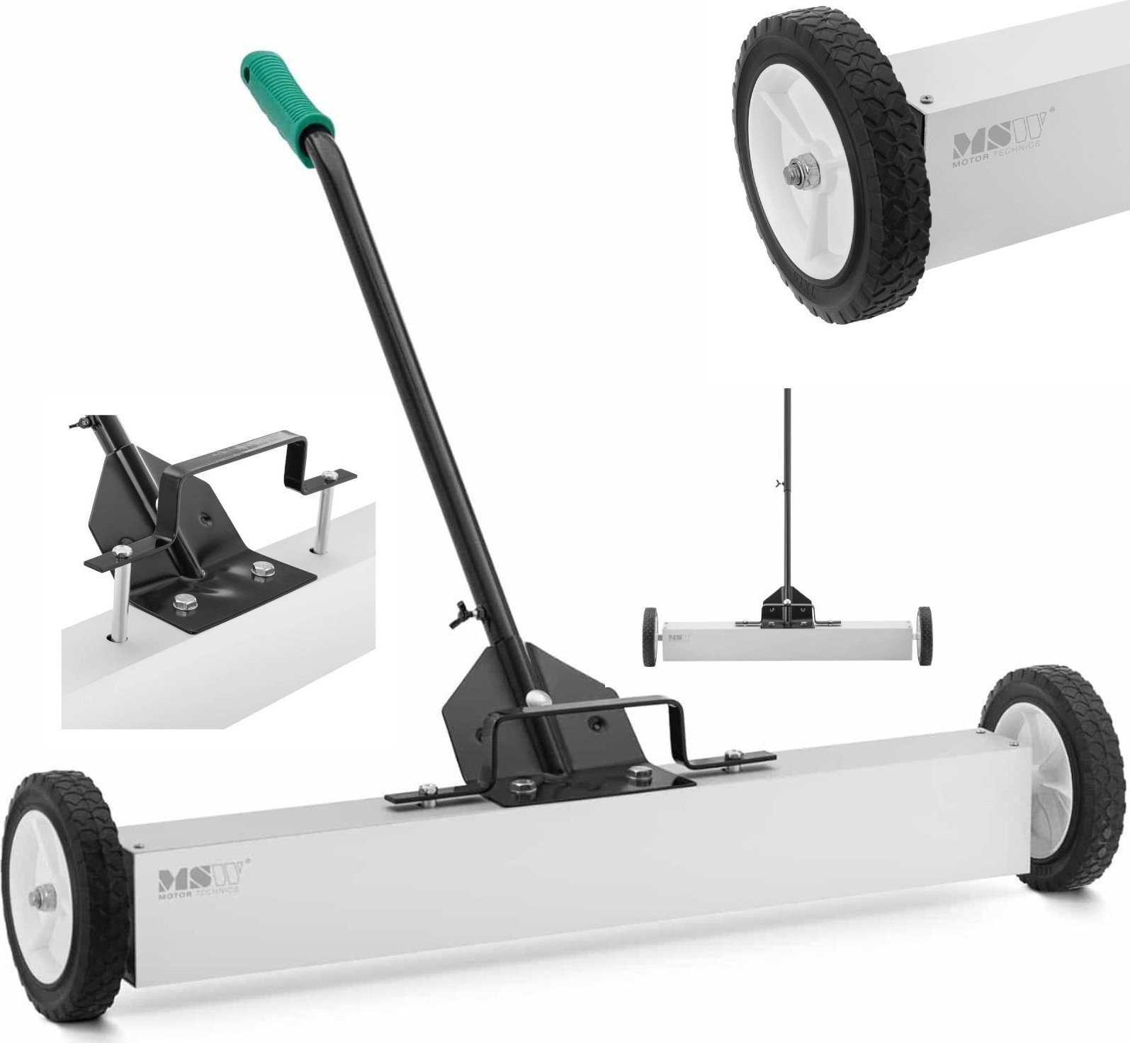 MSW Magnetbesen zum Aufsammeln von Nagelspänen, auf Rädern, Breite 75 cm Magnetbesen zum Aufsammeln