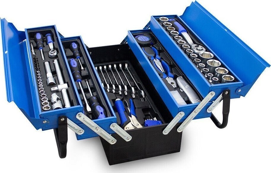 Bituxx Werkzeugkasten, aufklappbar, blau, 85 Teile, Bituxx