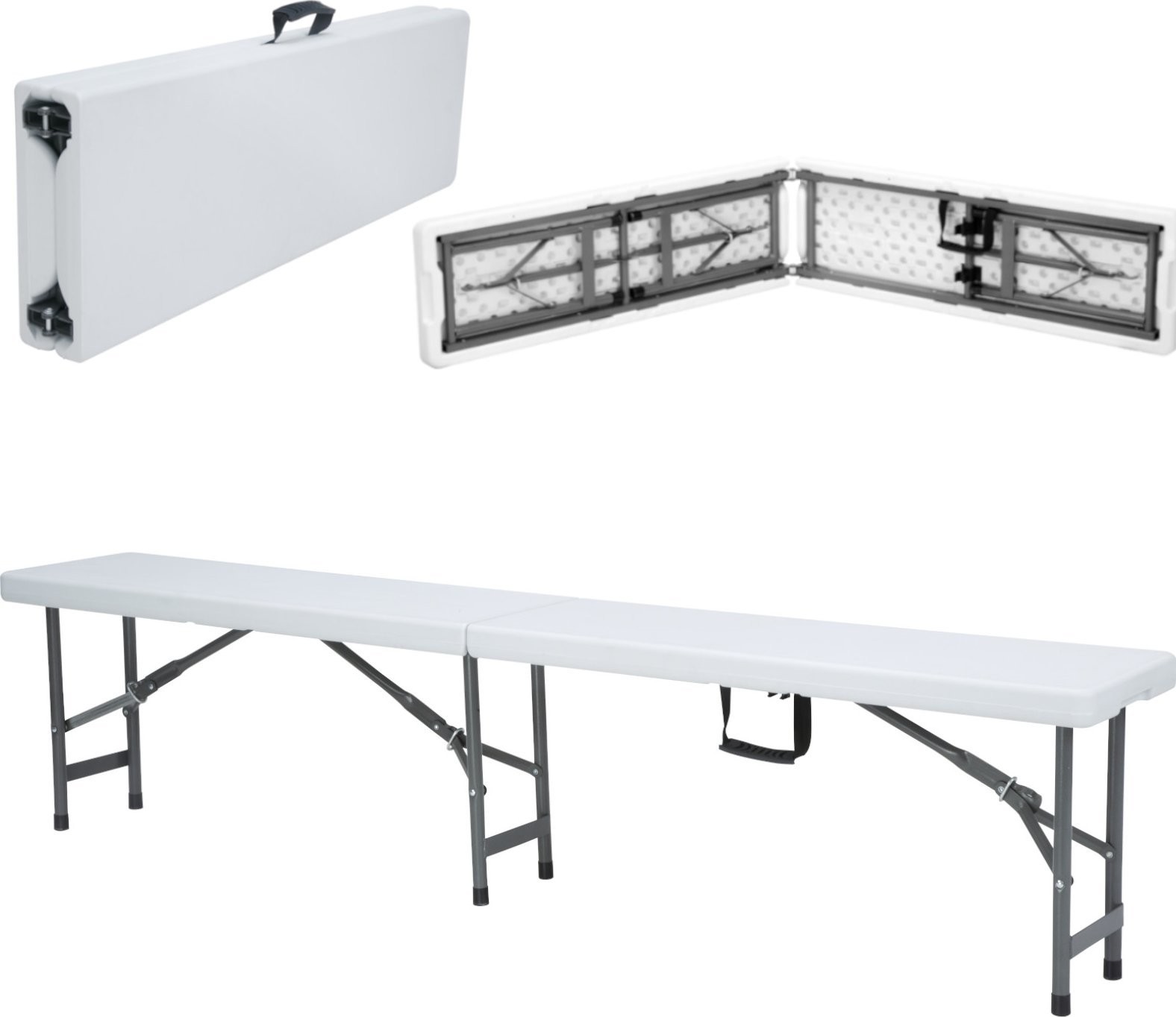 Hendi Klappbare Catering-Bank, weiß, 1830 x 300 x 430 mm – Hendi 811191 Klappbare Catering-Bank, weiß, 1830 x 300 x 430 mm –