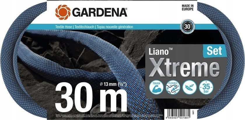 Gardena Gardena Textilschlauch Liano Xtreme 1/2, 30-Meter-Set (dunkelgrau/orange, Modell 2023, inkl. Reinigungsspritze, 2 Wasserhahnanschlüsse