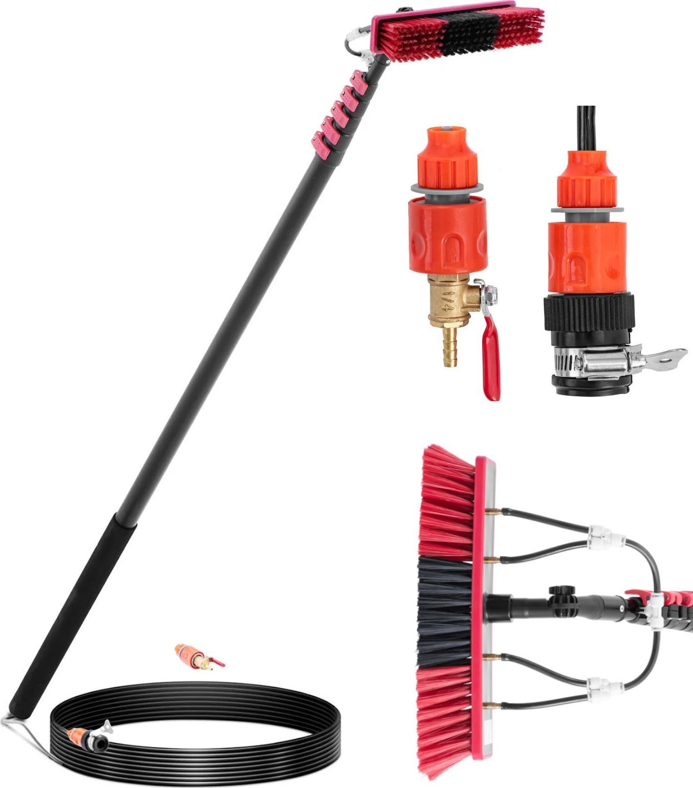 Ulsonix Teleskop-Wasserbürste mit Schlauch zum Reinigen von Fenstern und Solarmodulen, Länge 9 m Teleskop-Wasserbürste mit Schlauch
