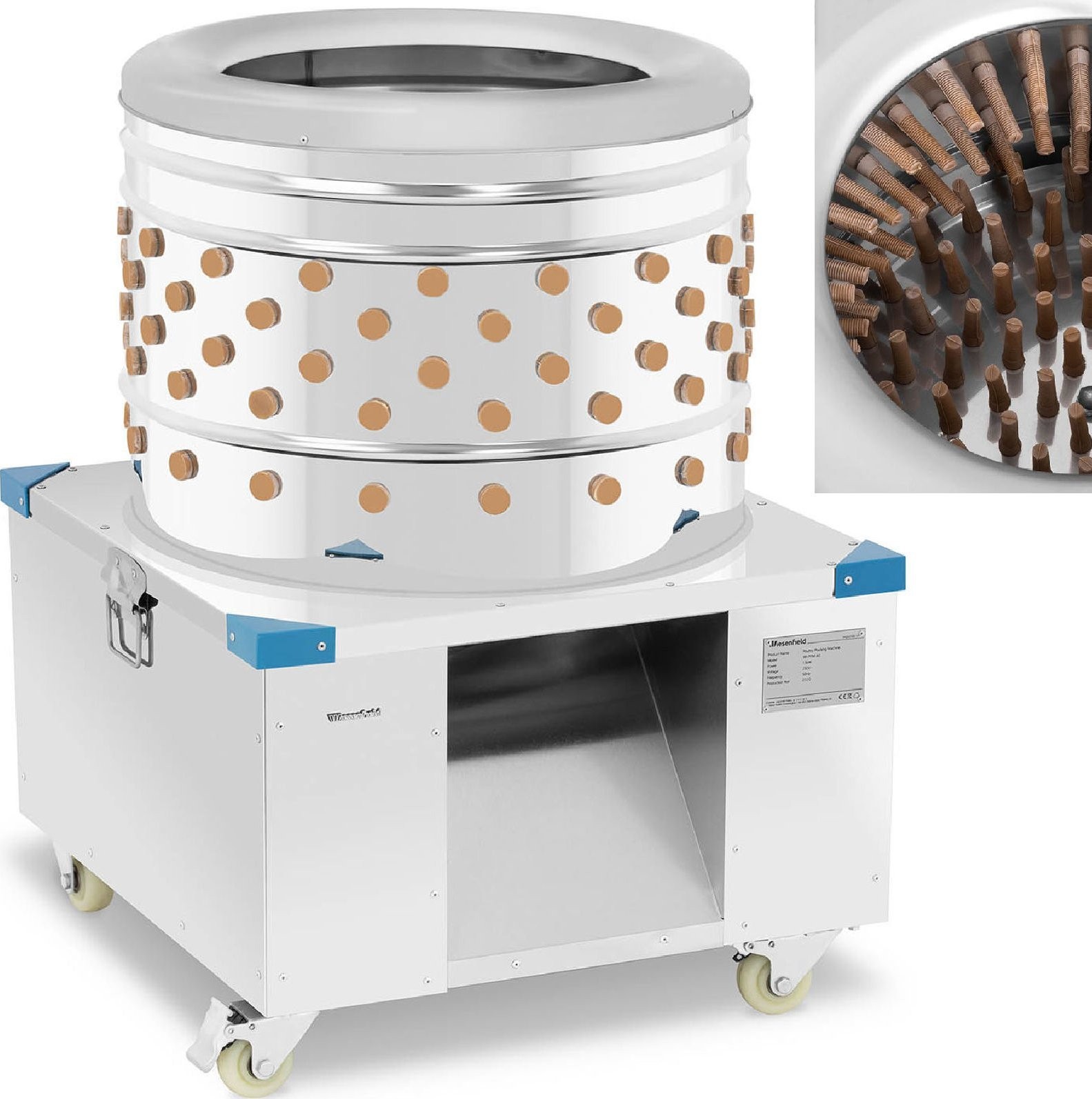 Wiesenfield Federentfernungsmaschine für Geflügel, 540 kg/h, Durchmesser 60 cm Federentfernungsmaschine für Geflügel, zum Rupfen und Entfernen der Federn