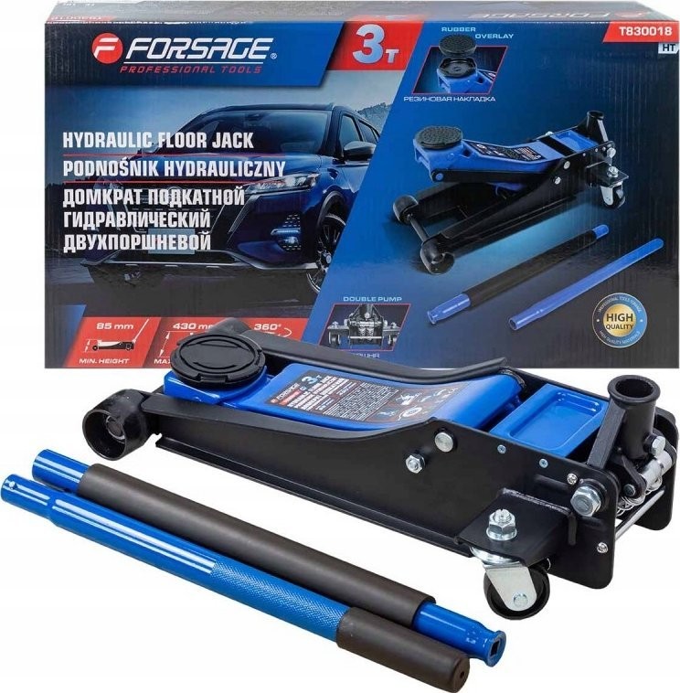 Forsage Hydraulikheber, flache Bauweise, 3 t (Zweikolben) (Höhe min. 85 mm, Höhe max. 430 mm)