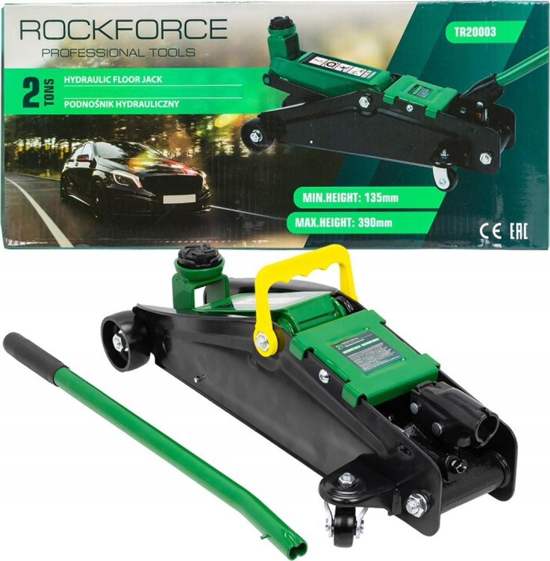 Rockforce Hydraulischer Werkstattheber 2 t (min. Hubhöhe 135 mm, max. Hubhöhe 390 mm)