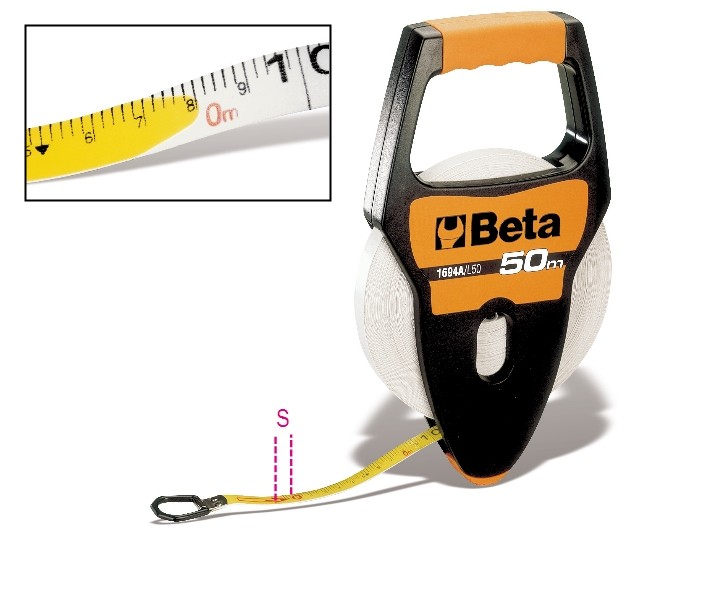 Beta Tools Rollbandmaß mit Griff, Glasfaserband 13 mm x 50 m (016940250)