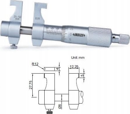 Insize Mikrometer 50–75, Innenmessung, flache Enden – 3220-75