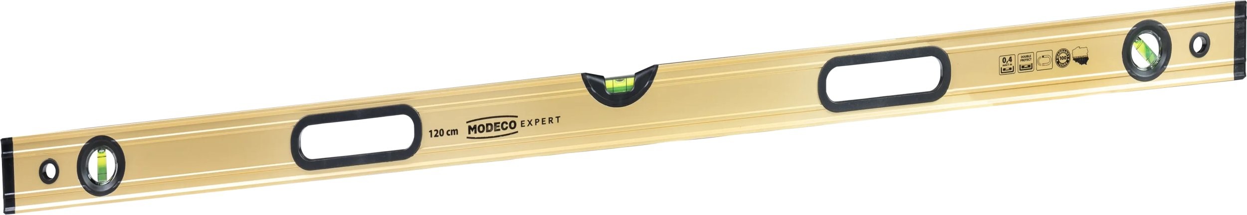 120 cm lange, eloxierte Wasserwaage MAX LEVEL GOLD 90°/0°/45° mit Magnethalterung [EXPERT]