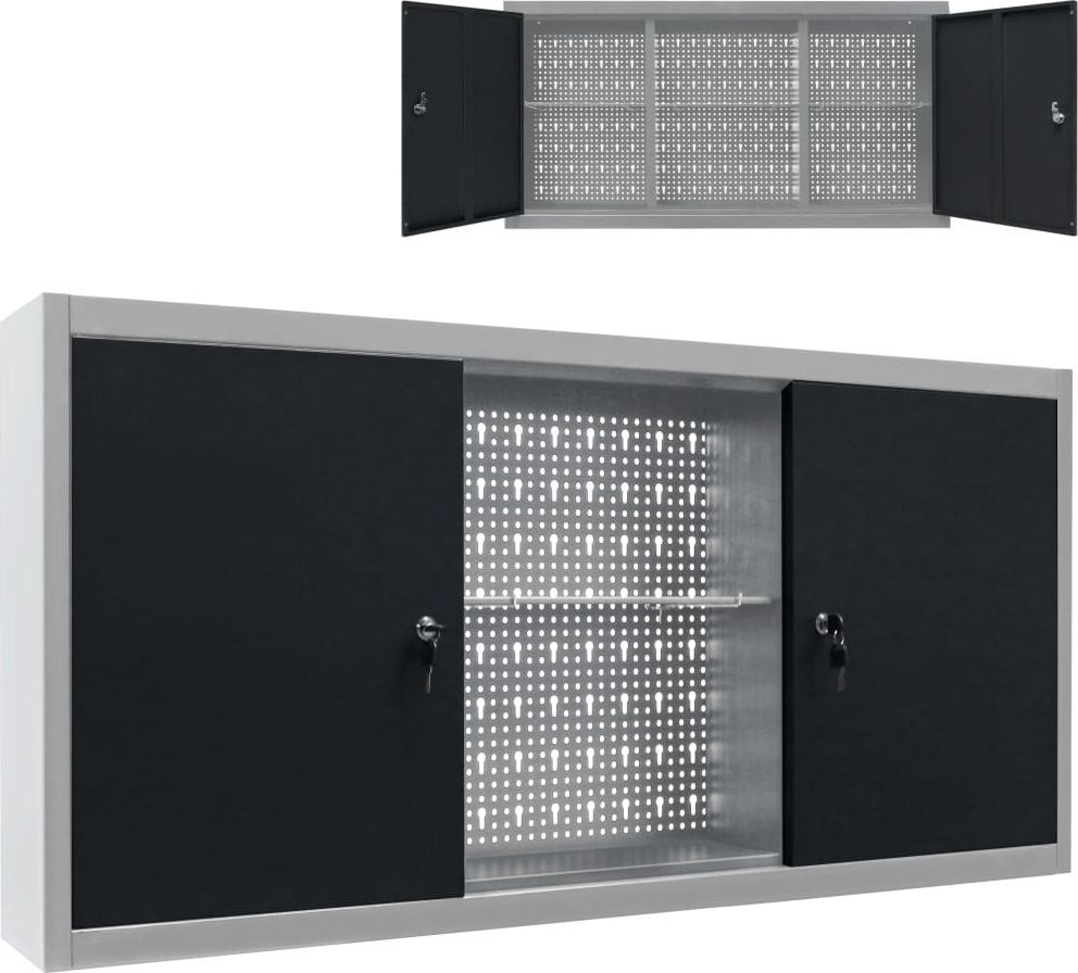 vidaXL Wand-Werkzeugschrank, Metall, grau-schwarz