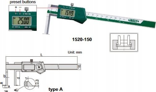 Insize Spezial-Messschieber 11–150, digital, MAUA-KW, 0,01, 0,43–6