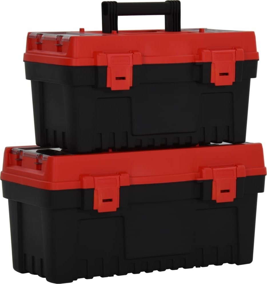 vidaXL vidaXL Set mit 2 Werkzeugkisten, schwarz-rot, Polypropylen
