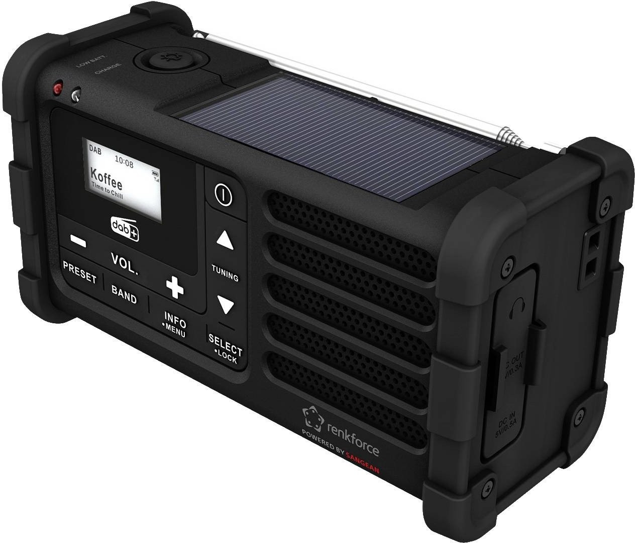 Renkforce RF-DAB-MMR88 Outdoor-Radio DAB+, UKW, Notfallradio, USB, Handkurbel, Solarpanel, wiederaufladbar, Taschenlampe, Schwarz (R