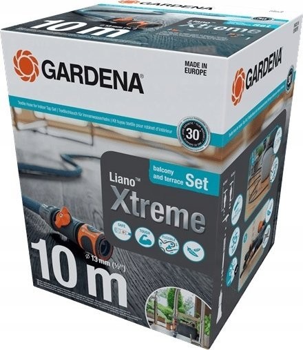 Gardena GARDENA Textil-Gartenschlauch Liano Xtreme 1/2", 10-Meter-Set + Innenadapter (dunkelgrau/orange, Modell 2023, inkl. Sprühdüse