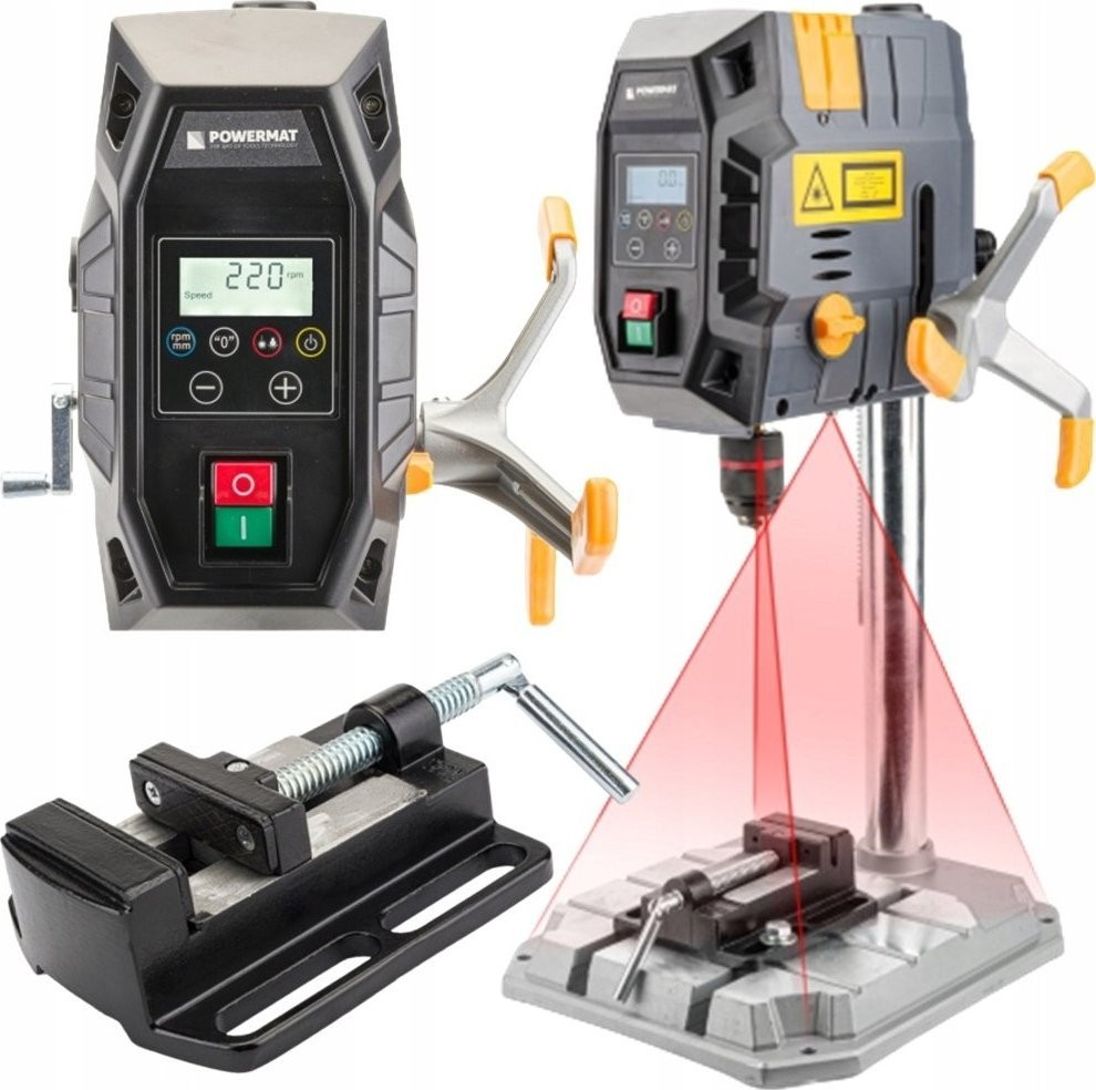 Bohrmaschine Powermat – Präzisions-Tisch-Säulenbohrmaschine mit Laser und LCD-Display