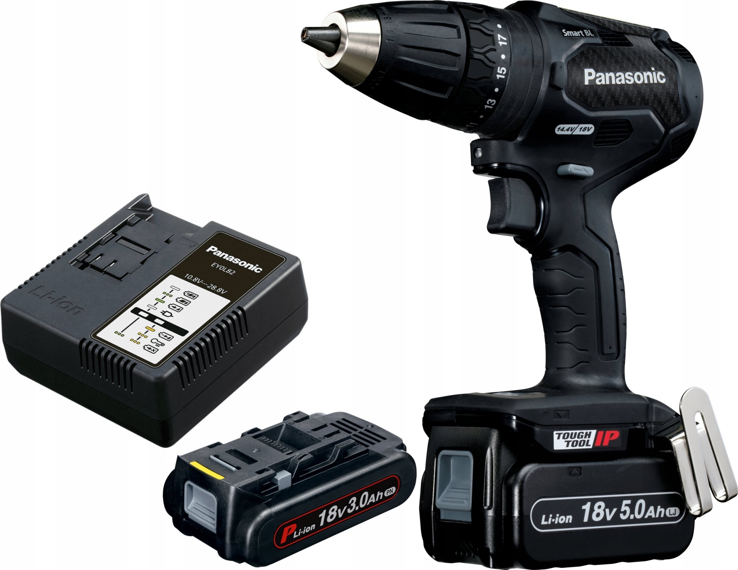Panasonic Bohrschrauber-Set: Schlagbohrschrauber 2 x 18 V/3,0 Ah + Ladegerät, mit Koffer (kompatibel mit 14,4 V)