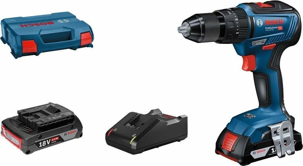 Bosch Akku-Schlagbohrschrauber GSB 18V-55 Professional, 18 Volt (blau/schwarz, 2 Li-Ionen-Akkus à 2,0 Ah, im L