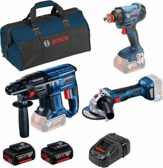 Bosch-Elektrowerkzeugset SET BOSCH GBH180 + GWS180 + GDX180 + 2x 5,0-Ah-Akku + GAL1880CV