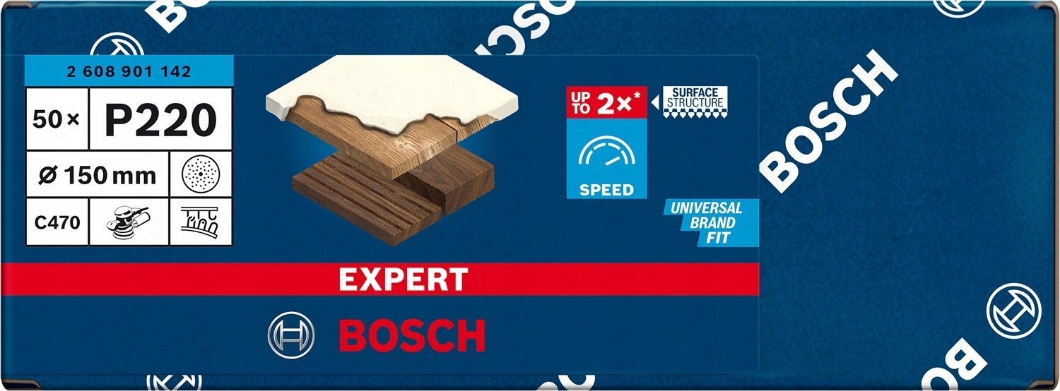 Schleifpapier Bosch Expert C470, 150 mm, K220 mit mehreren Löchern (50 Stück, für Exzenterschleifer)